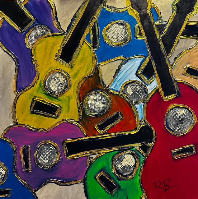 House of Soul- Original Painting of Multiple Colored Guitars