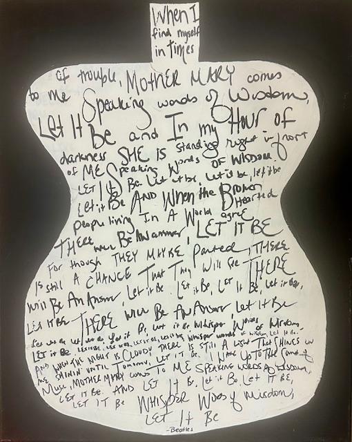 "Let It Be Guitar" Painted Guitar with the Lyrics to Let It Be