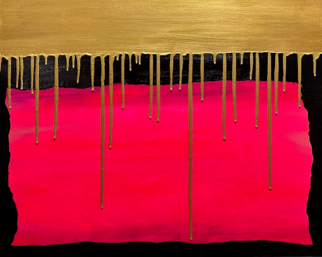 Gold Drip-Original Acrylic Abstract Painting and Liquid Acrylic Paint