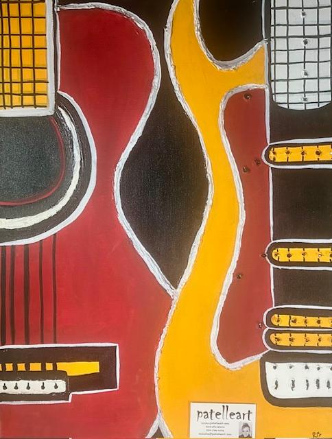 Preston- Original Textured Painting of Two Guitars